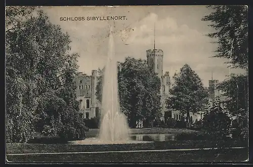 AK Sibyllenort, Schloss, Ansicht über eine Teichanlage