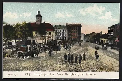 AK Mlawa, Ortsansicht mit Strassenleben