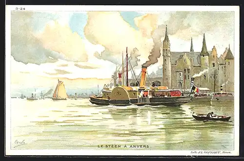 AK Anvers, Raddampfer im Hafen der Stadt