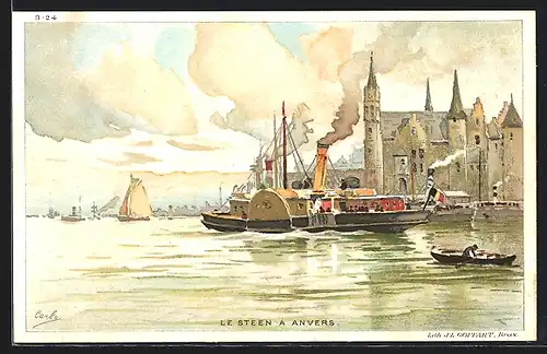 AK Anvers, Raddampfer im Hafen der Stadt