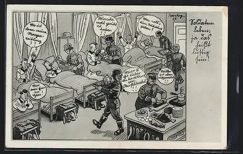 Künstler-AK Ferdinand Barlog: Soldaten wird das Essen ans Bett gebracht