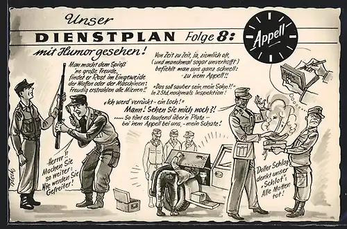 Künstler-AK Unser Dienstplan mit Humor gesehen! Folge 8: Appell
