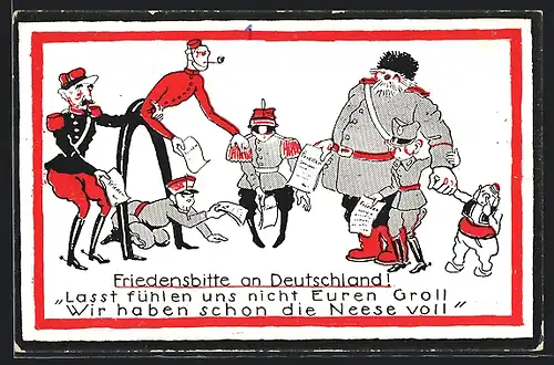 AK Friedensbitte an Deutschland, Propaganda 1. Weltkrieg