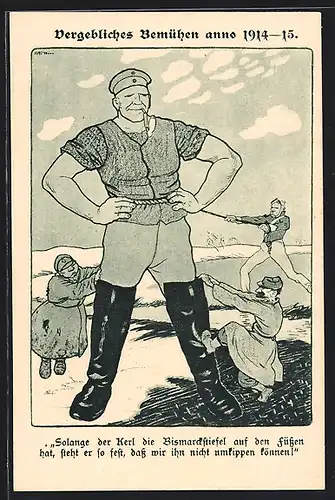Künstler-AK Die Entente versucht den deutschen Michel in wanken zu bringen, Propaganda 1. Weltkrieg