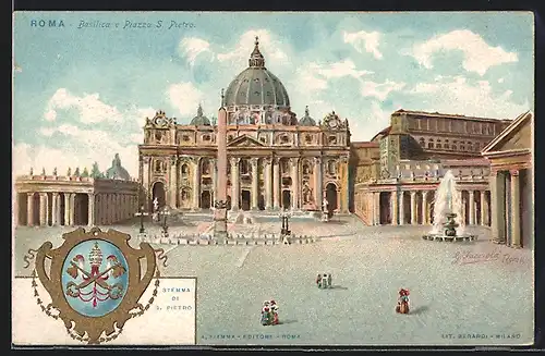 Künstler-AK Roma, Basilica e Piazza S. Pietro