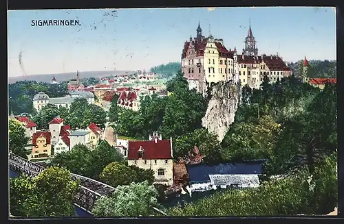 AK Sigmaringen, Blick auf den Ort und Schloss