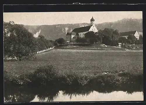 AK Beuron, Blick von Nordwesten mit Kirche