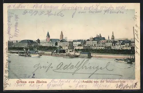 AK Mainz, Ansicht von der Strassenbrücke
