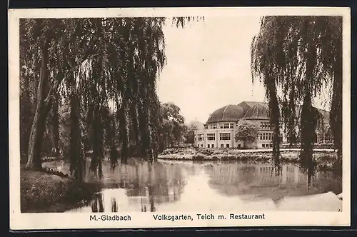 AK M.-Gladbach, Volksgarten, Teich mit Restaurant