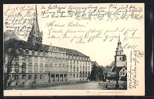 AK Erbach i. O., Schloss mit Blick zur Kirche