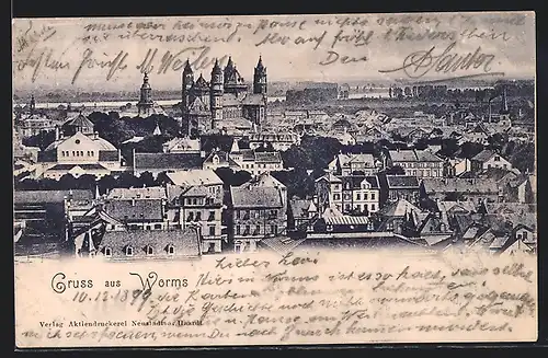AK Worms, Stadtansicht aus der Vogelschau