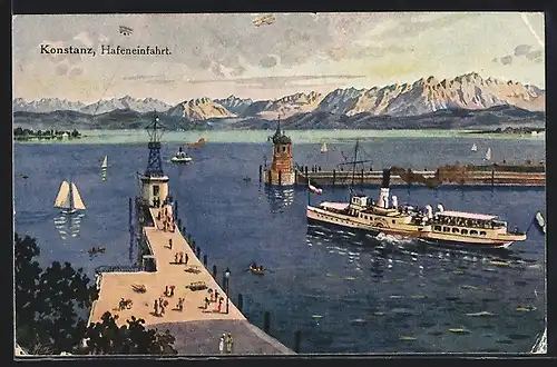 Künstler-AK Konstanz, Hafeneinfahrt