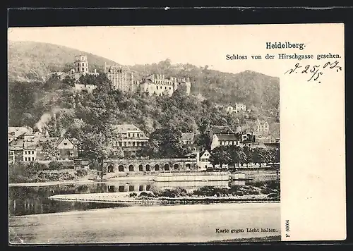 AK Heidelberg, Schloss von der Hirschgasse gesehen