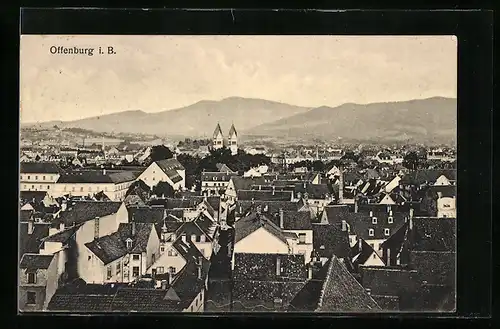 AK Offenburg i. B., Ortsansicht mit Doppelturmkirche