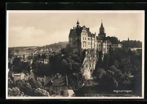AK Sigmaringen, Ortspartie mit Schloss
