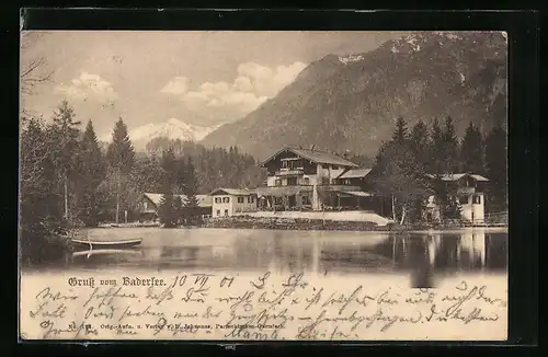 AK Grainau, Uferblick zum Gasthaus Badersee