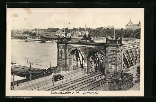 AK Ludwigshafen a. Rh., Rheinbrücke aus der Vogelschau