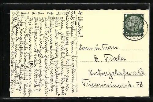 AK Bodman, Uferpartie mit Turm und Fachwerkhaus