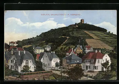 AK Durlach, Uhlandstrasse mit Turmberg