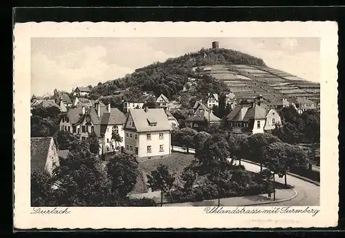 AK Durlach, Uhlandstrasse mit Turmberg