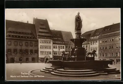 AK Freiberg (Sachsen), Markt mit Denkmal Otto der Reiche