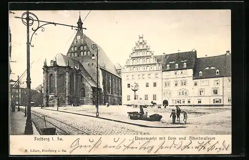 AK Freiberg i. Sa., Untermarkt mit Dom und Albertmuseum