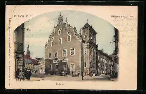 AK Freiberg i. Sa., Strasse am Rathaus