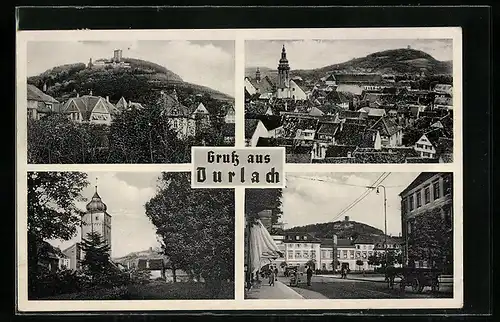 AK Karlsruhe-Durlach, Totalansicht, Kirche, Ortspartie mit Häusern