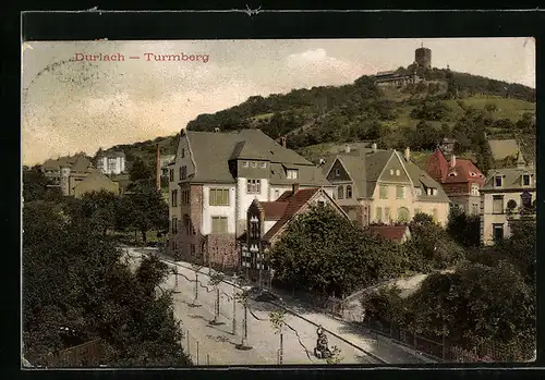 AK Durlach, Turmberg vom Ort aus gesehen