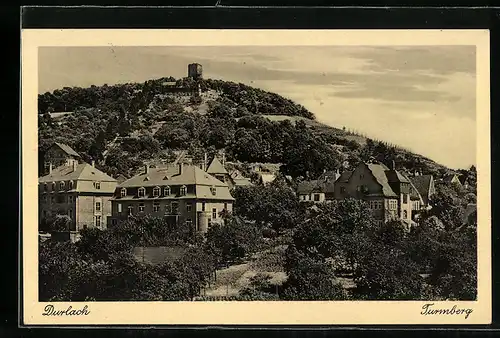 AK Durlach, Ortsansicht mit Turmberg