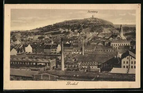 AK Durlach, Ortsansicht mit Turmberg