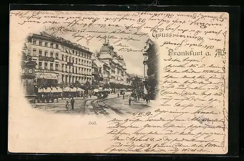 AK Frankfurt a. M., Zeil mit Pferdebahn und Geschäften
