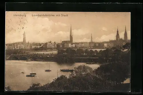 AK Hamburg-Neustadt, Lombardsbrücke mit Stadt