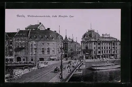 AK Berlin, Weidendammerbrücke, Komische Oper aus der Vogelschau, Dampfschiff