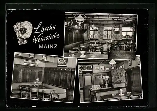 AK Mainz, Drei Innenansichten von Löschs Weinstube
