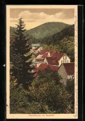 AK Wendefurth im Bodetal, Ortsansicht aus der Vogelschau