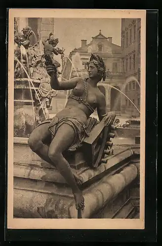 AK Augsburg, Augustusbrunnen-Broncefigur Brunnenbach