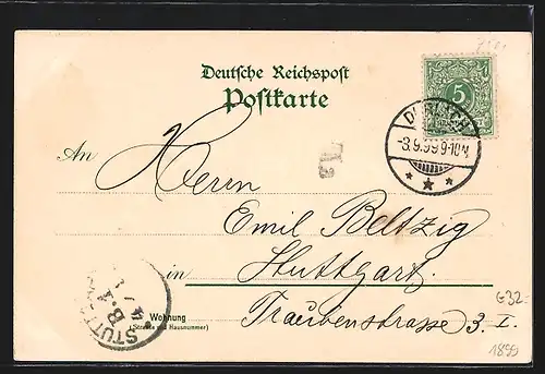 Lithographie Durlach, Markgraf-Karl-Denkmal, Marktplatz, Amtsgericht u. Schulgebäude