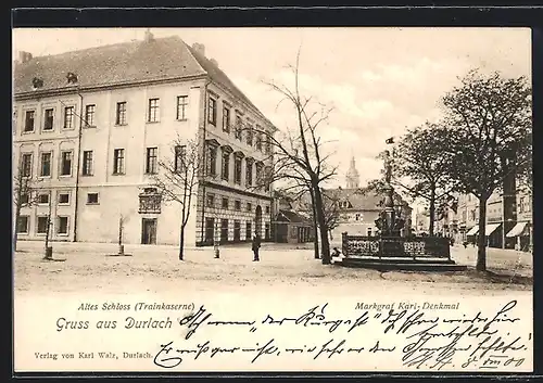 AK Durlach, Altes Schloss, Markgraf Karl-Denkmal
