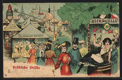 AK Volksfest mit Besuchern, Bierquelle, The American Biograph, Circus