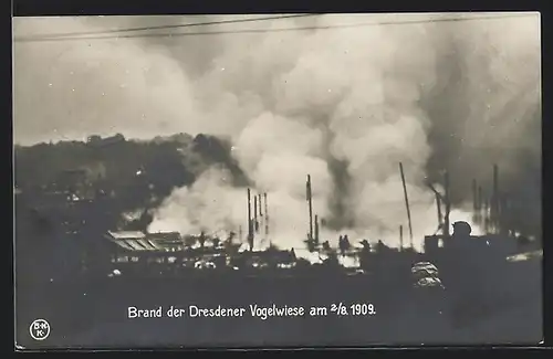 AK Brand der Dresdener Vogelwiese am 2.8.1909