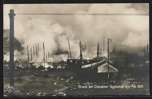 AK Dresden, Brand der Vogelwiese, 2.8.1909