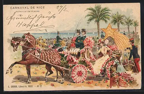 AK Nice, Carnaval, Bataille de Fleurs, Festwagen beim Fasching