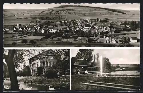 AK Uettingen b. Würzburg / Ufr., Gesamtansicht, Schwimmbad und Flusspartie