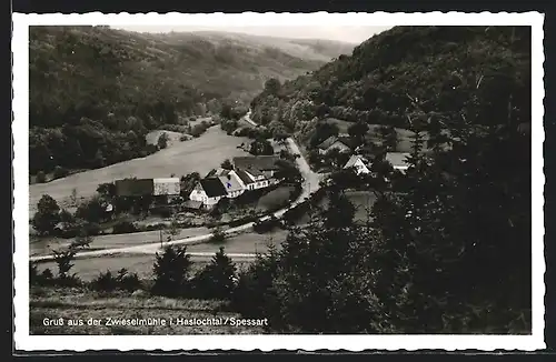 AK Schollbrunn im Spessart, Gesamtansicht mit Gasthaus zur Zwieselmühle