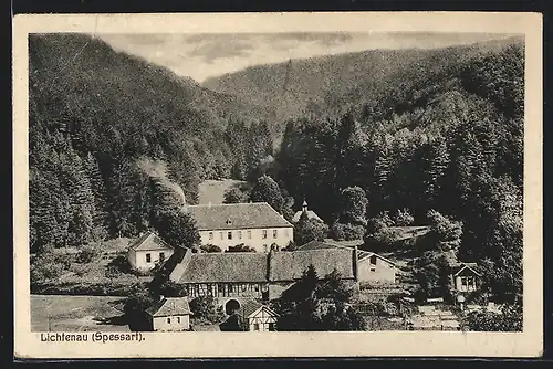 AK Lichtenau /Spessart, Ortspartie mit Bergen, Hotel Hochspessart