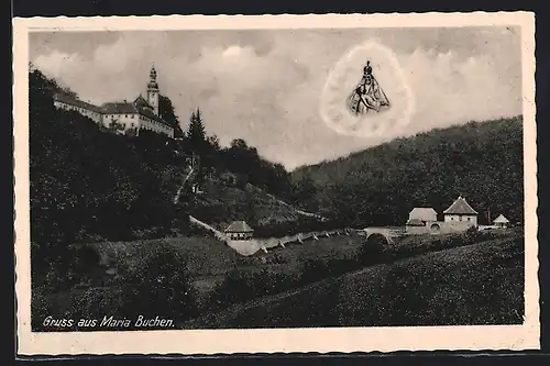 AK Maria Buchen, Blick auf die Stadtmauer und Kirche