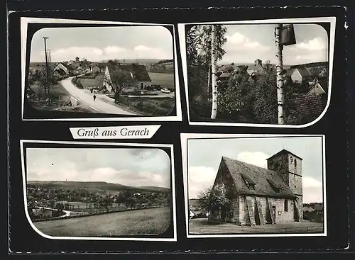 AK Gerach, Ortsansicht, Strassenpartie und Kirche