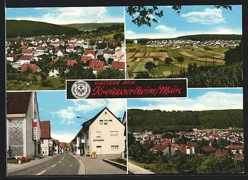 AK Kreuzwertheim, Strasse mit Metzgerei, Ortsansicht