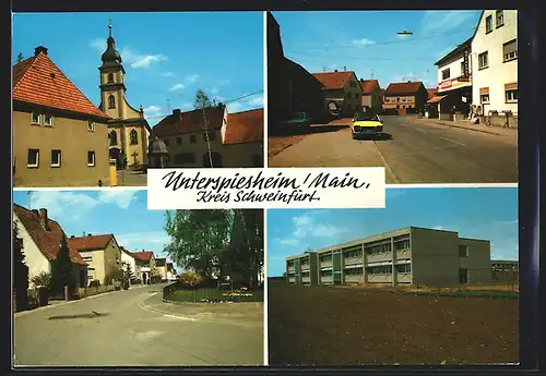 AK Unterspiesheim, Kirche, Strassenpartie, Schule